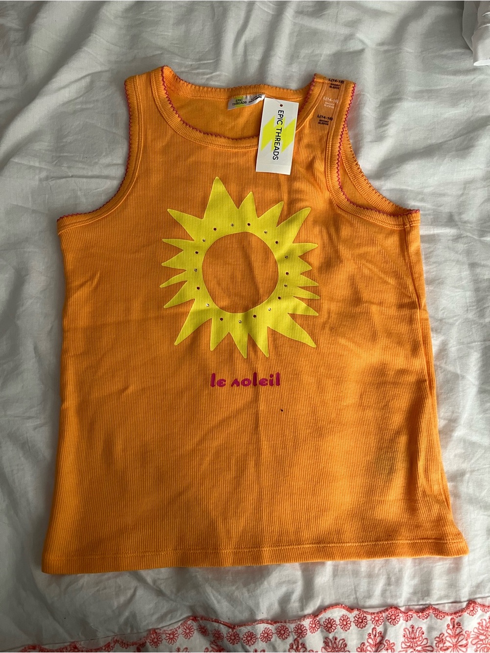 Epic Threads Orange Tank Top with Yellow Sun Graphic